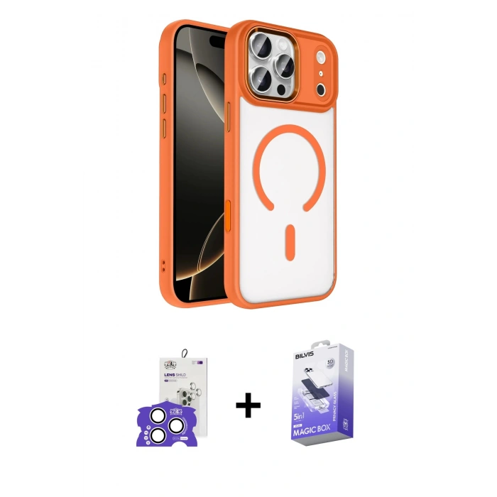 MARSİLYAN™- iPhone 17 Pro Max Kılıf Kıvılcım Prime - Siyah Bilvis 5in1 5D Magic Hayalet Cam Ekran Koruyucu + Gümüş Bilvis Titan Kamera Lens