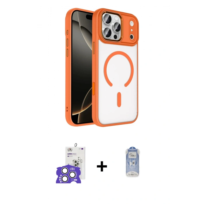 MARSİLYAN™- iPhone 17 Pro Max Kılıf Kıvılcım Prime - Siyah Joko Magic 5D Cam + Gümüş Bilvis Titan Kamera Lens