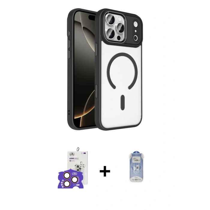 MARSİLYAN™- iPhone 17 Pro Max Kılıf Kıvılcım Prime - Siyah Joko Magic 5D Cam + Bilvis Titan Kamera Lens - TU