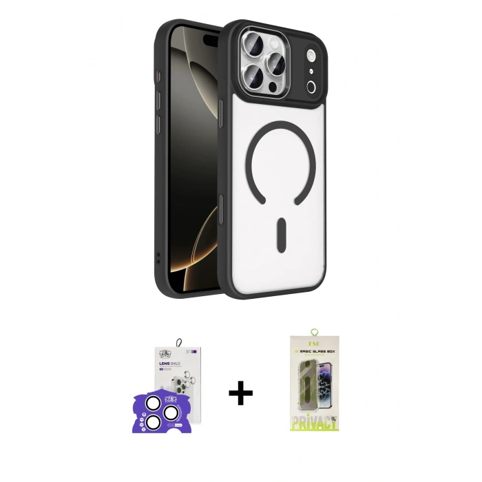 MARSİLYAN™- iPhone 17 Pro Max Kılıf Kıvılcım Prime - Siyah Joko Magic 5D Hayalet Cam + Bilvis Titan Kamera Lens - GS