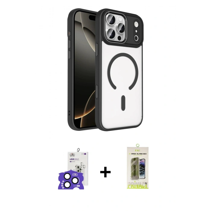 MARSİLYAN™- iPhone 17 Pro Max Kılıf Kıvılcım Prime - Siyah Joko Magic 5D Hayalet Cam + Bilvis Titan Kamera Lens - LT