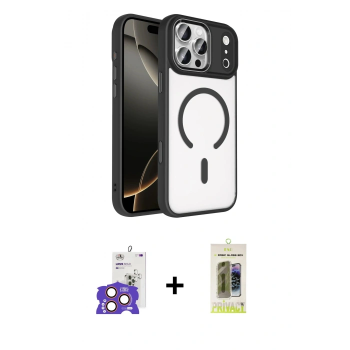 MARSİLYAN™- iPhone 17 Pro Max Kılıf Kıvılcım Prime - Siyah Joko Magic 5D Hayalet Cam + Bilvis Titan Kamera Lens - TU