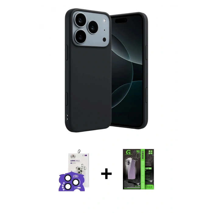 MARSİLYAN™- iPhone 17 Pro Max Kılıf Kozmos Yansıma Özel Seri - Siyah 360 Mat Full Body Arka Koruyucu + Bilvis Titan Kamera Lens - LT