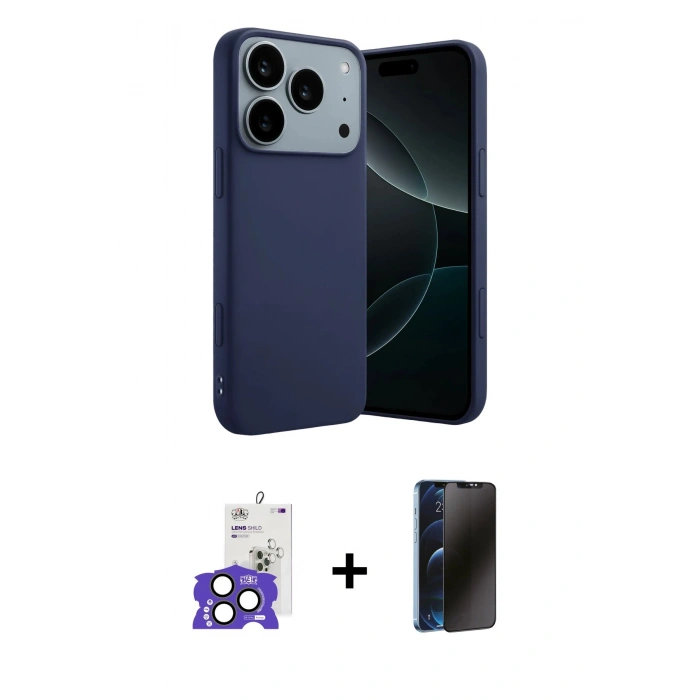 MARSİLYAN™- iPhone 17 Pro Max Kılıf Kozmos Yansıma Özel Seri - Siyah 3D Antistatik Hayalet Cam Ekran Koruyucu + Bilvis Titan Kamera Lens - NLGY