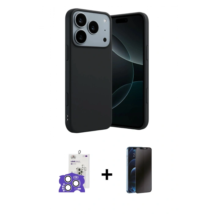 MARSİLYAN™- iPhone 17 Pro Max Kılıf Kozmos Yansıma Özel Seri - Siyah 3D Antistatik Hayalet Cam Ekran Koruyucu + Bilvis Titan Kamera Lens - GS