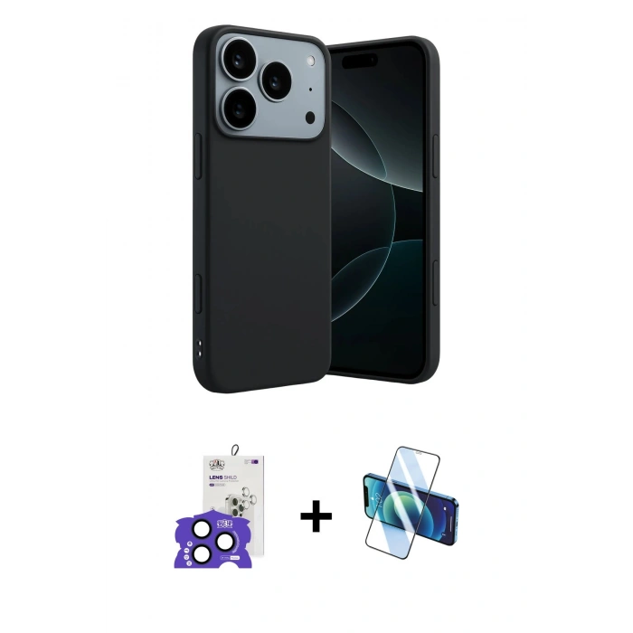 MARSİLYAN™- iPhone 17 Pro Max Kılıf Kozmos Yansıma Özel Seri - Siyah 3D Antistatik Seramik Nano Ekran Koruyucu + Bilvis Titan Kamera Lens - LT