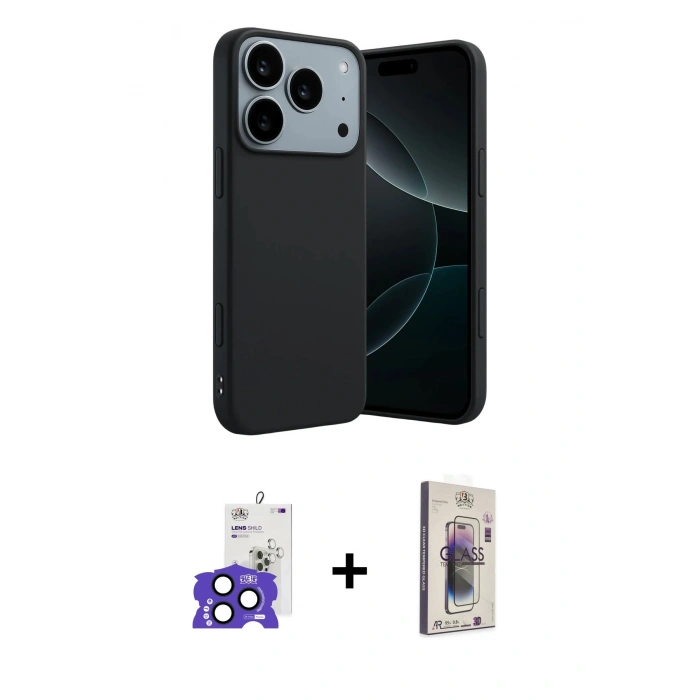 MARSİLYAN™- iPhone 17 Pro Max Kılıf Kozmos Yansıma Özel Seri - Siyah Bilvis 3D Cam Ekran Koruyucu + Bilvis Titan Kamera Lens - LT