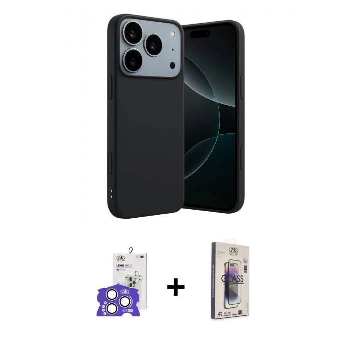 MARSİLYAN™- iPhone 17 Pro Max Kılıf Kozmos Yansıma Özel Seri - Siyah Bilvis 3D Cam Ekran Koruyucu + Bilvis Titan Kamera Lens - GS