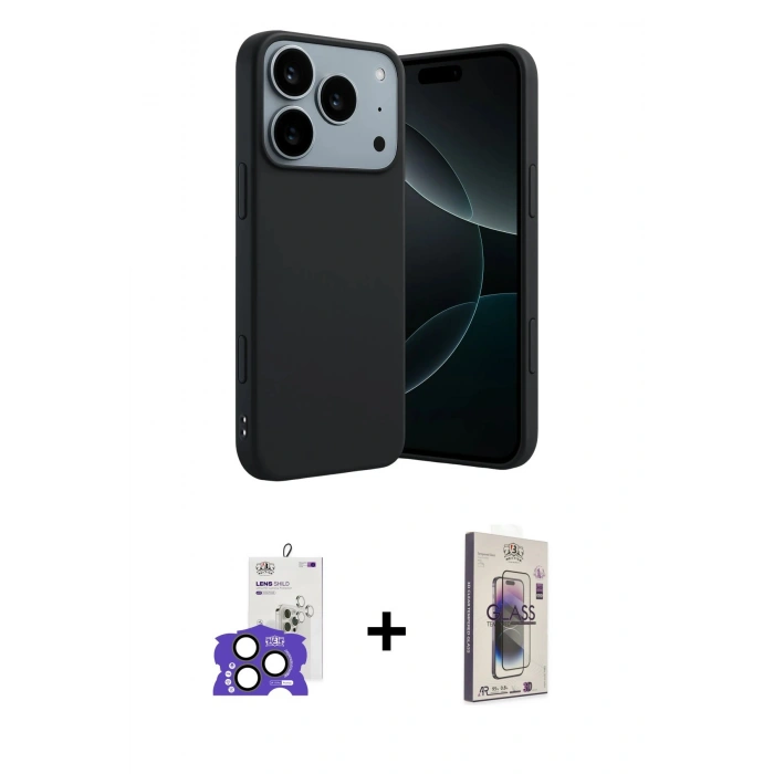 MARSİLYAN™- iPhone 17 Pro Max Kılıf Kozmos Yansıma Özel Seri - Siyah Bilvis 3D Cam Ekran Koruyucu + Bilvis Titan Kamera Lens - NLGY