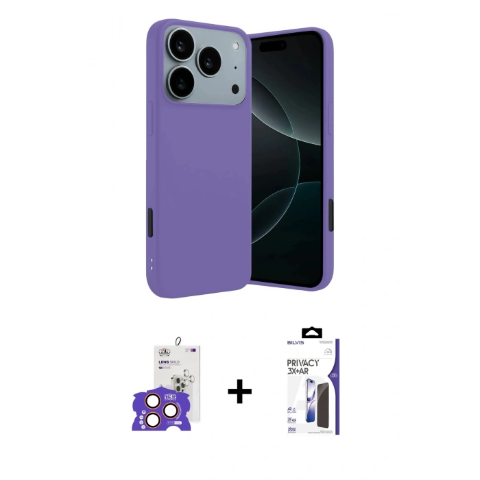 MARSİLYAN™- iPhone 17 Pro Max Kılıf Kozmos Yansıma Özel Seri - Siyah Bilvis 3X AR Hayalet Cam Ekran Koruyucu + Bilvis Titan Kamera Lens - TU