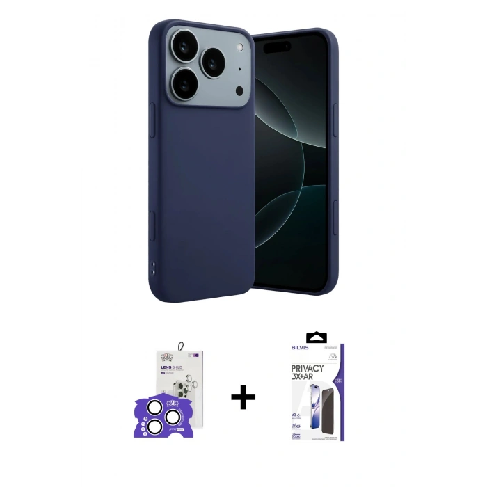 MARSİLYAN™- iPhone 17 Pro Max Kılıf Kozmos Yansıma Özel Seri - Siyah Bilvis 3X AR Hayalet Cam Ekran Koruyucu + Bilvis Titan Kamera Lens - GS