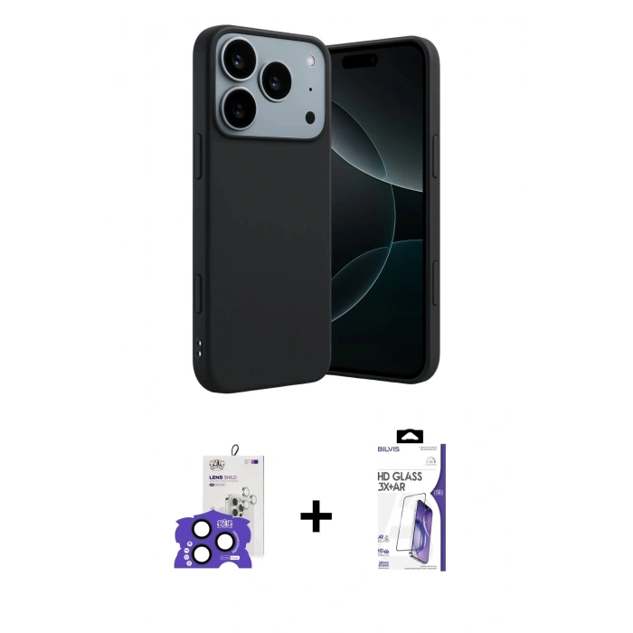 MARSİLYAN™- iPhone 17 Pro Max Kılıf Kozmos Yansıma Özel Seri - Siyah Bilvis 3X AR HD Cam Ekran Koruyucu + Bilvis Titan Kamera Lens - LT