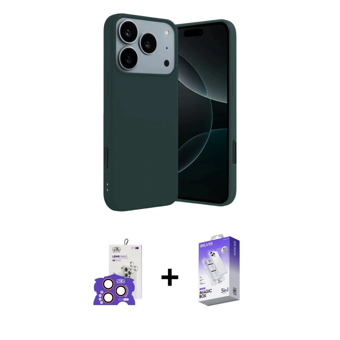 MARSİLYAN™- iPhone 17 Pro Max Kılıf Kozmos Yansıma Özel Seri - Siyah Bilvis 5in1 3D Magic Cam Ekran Koruyucu + Bilvis Titan Kamera Lens - TU