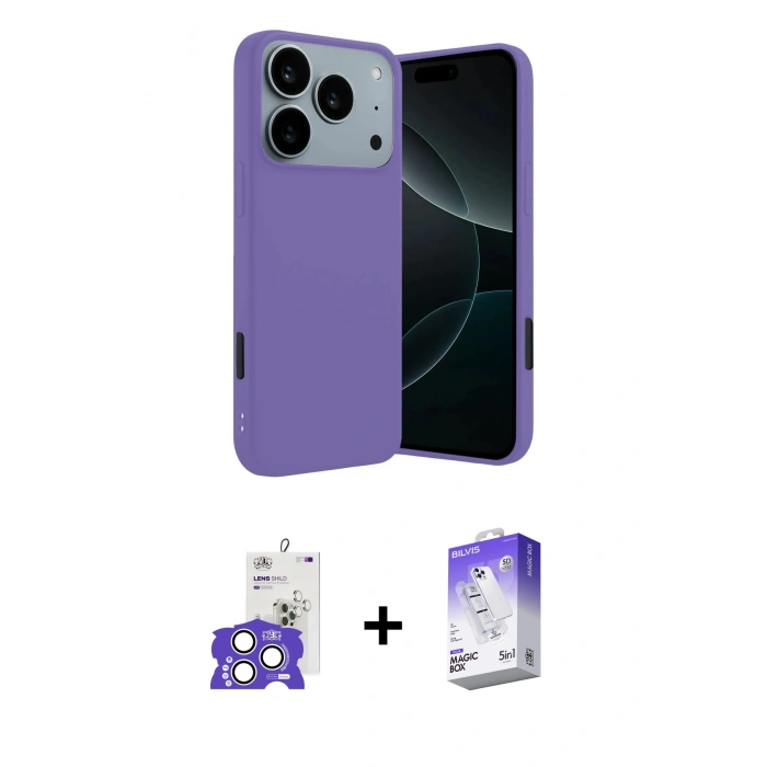 MARSİLYAN™- iPhone 17 Pro Max Kılıf Kozmos Yansıma Özel Seri - Siyah Bilvis 5in1 3D Magic Cam Ekran Koruyucu + Bilvis Titan Kamera Lens - GS