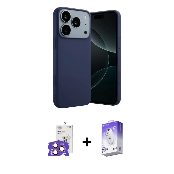 MARSİLYAN™- iPhone 17 Pro Max Kılıf Kozmos Yansıma Özel Seri - Siyah Bilvis 5in1 3D Magic Cam Ekran Koruyucu + Bilvis Titan Kamera Lens - TU