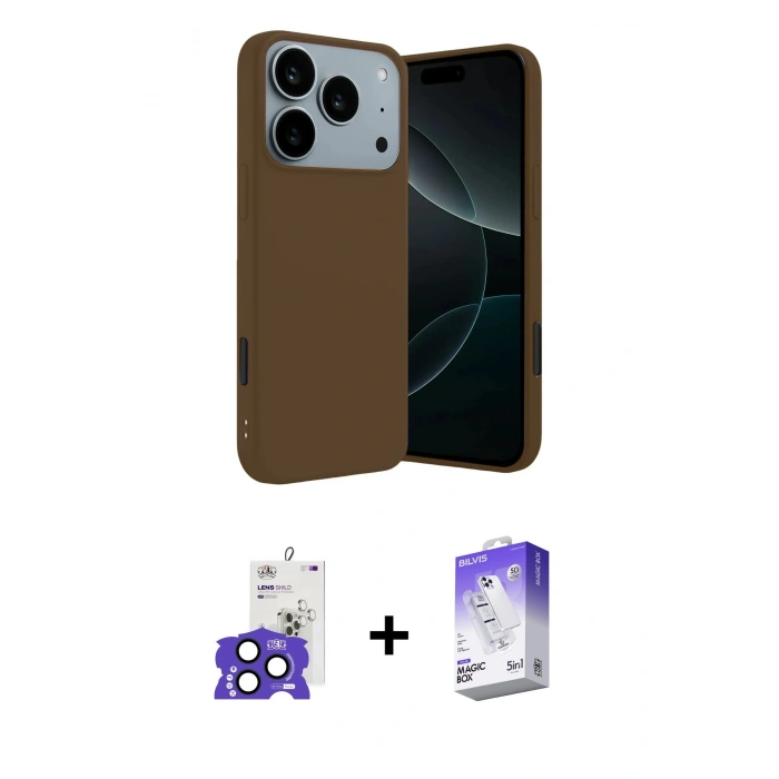 MARSİLYAN™- iPhone 17 Pro Max Kılıf Kozmos Yansıma Özel Seri - Siyah Bilvis 5in1 3D Magic Cam Ekran Koruyucu + Bilvis Titan Kamera Lens - LT