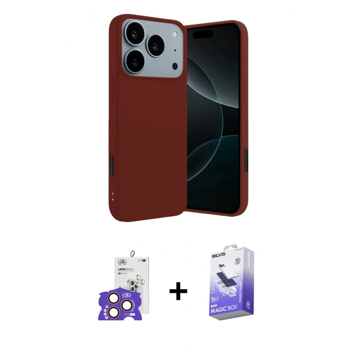 MARSİLYAN™- iPhone 17 Pro Max Kılıf Kozmos Yansıma Özel Seri - Siyah Bilvis 5in1 5D Magic Hayalet Cam Ekran Koruyucu + Bilvis Titan Kamera Lens - TU