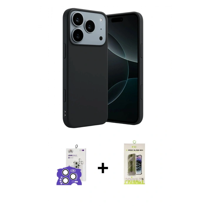 MARSİLYAN™- iPhone 17 Pro Max Kılıf Kozmos Yansıma Özel Seri - Siyah Joko Magic 5D Hayalet Cam + Bilvis Titan Kamera Lens - GS