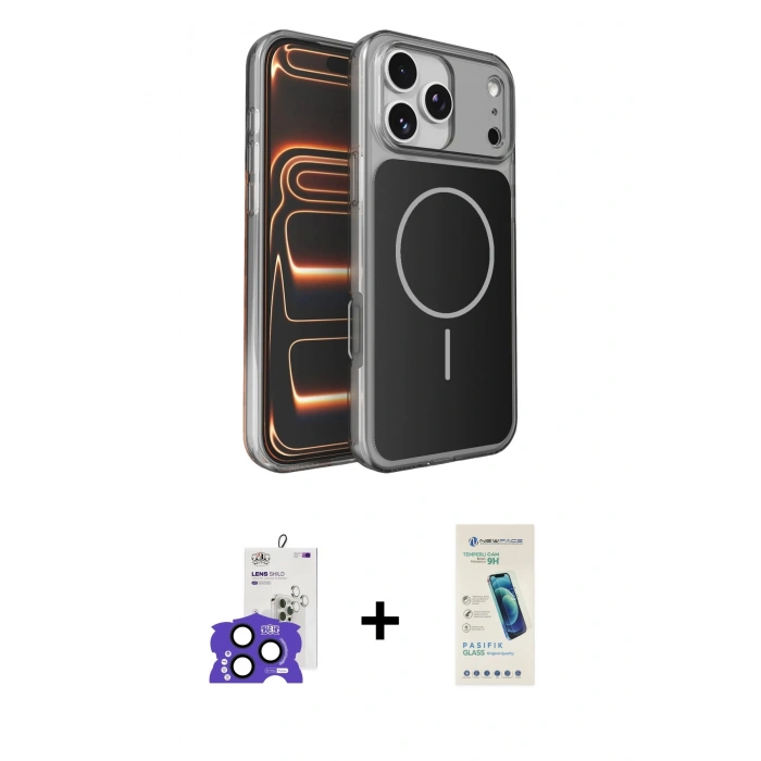 MARSİLYAN™- iPhone 17 Pro Max Kılıf Kutup Doku Serisi - Şeffaf Pasifik Cam Ekran Koruyucu + Bilvis Titan Kamera Lens - LT