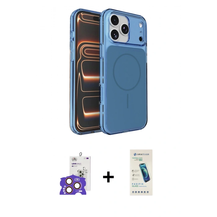 MARSİLYAN™- iPhone 17 Pro Max Kılıf Kutup Doku Serisi - Şeffaf Pasifik Cam Ekran Koruyucu + Turuncu Bilvis Titan Kamera Lens