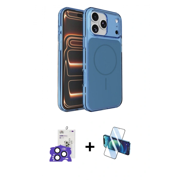 MARSİLYAN™- iPhone 17 Pro Max Kılıf Kutup Doku Serisi - Siyah 3D Antistatik Cam Ekran Koruyucu + Bilvis Titan Kamera Lens - LT