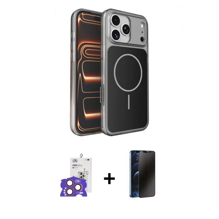 MARSİLYAN™- iPhone 17 Pro Max Kılıf Kutup Doku Serisi - Siyah 3D Antistatik Hayalet Cam Ekran Koruyucu + Bilvis Titan Kamera Lens - TU