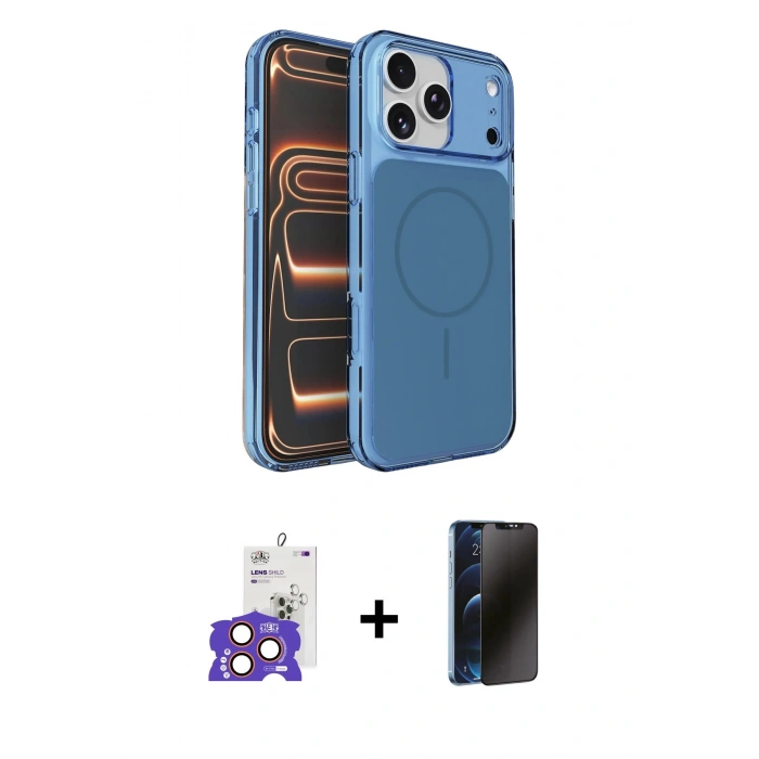 MARSİLYAN™- iPhone 17 Pro Max Kılıf Kutup Doku Serisi - Siyah 3D Antistatik Hayalet Cam Ekran Koruyucu + Bilvis Titan Kamera Lens - TU