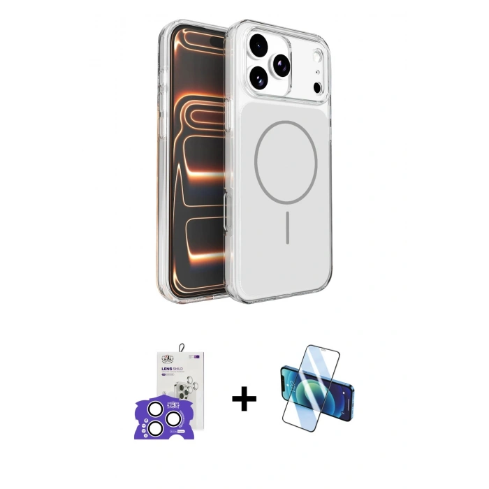 MARSİLYAN™- iPhone 17 Pro Max Kılıf Kutup Doku Serisi - Siyah 3D Antistatik Seramik Nano Ekran Koruyucu + Bilvis Titan Kamera Lens - GS