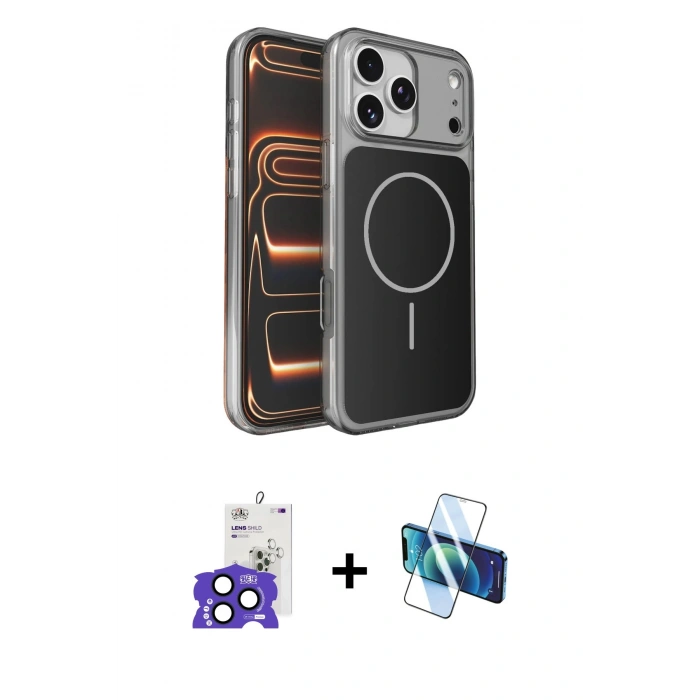 MARSİLYAN™- iPhone 17 Pro Max Kılıf Kutup Doku Serisi - Siyah 3D Antistatik Seramik Nano Ekran Koruyucu + Bilvis Titan Kamera Lens - LT