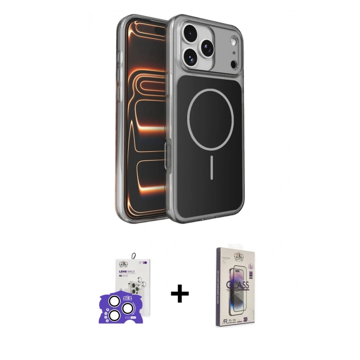 MARSİLYAN™- iPhone 17 Pro Max Kılıf Kutup Doku Serisi - Siyah Bilvis 3D Cam Ekran Koruyucu + Bilvis Titan Kamera Lens - GS