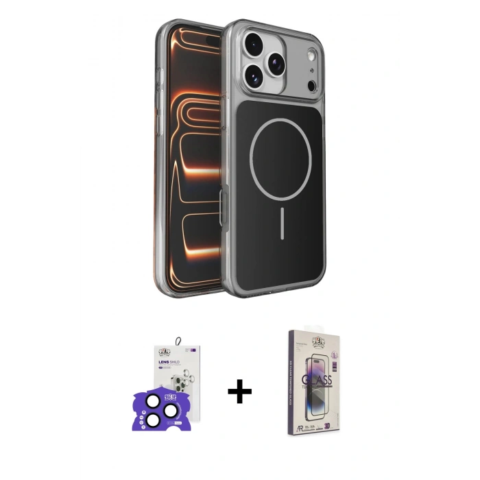 MARSİLYAN™- iPhone 17 Pro Max Kılıf Kutup Doku Serisi - Siyah Bilvis 3D Cam Ekran Koruyucu + Bilvis Titan Kamera Lens - LT