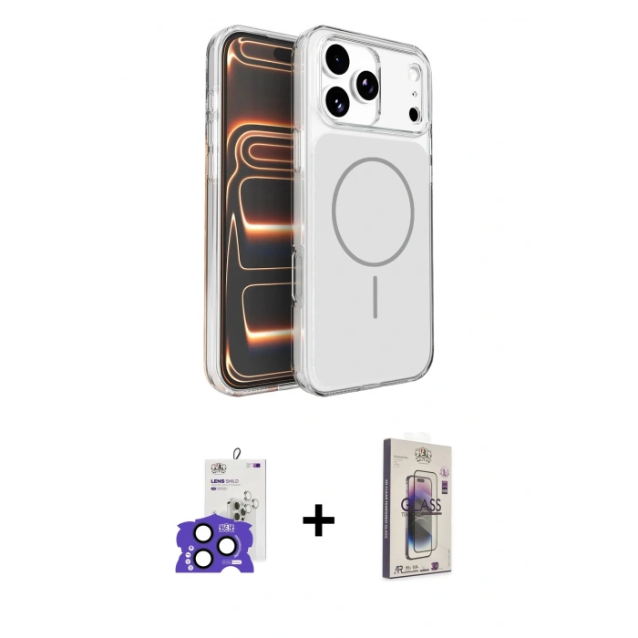 MARSİLYAN™- iPhone 17 Pro Max Kılıf Kutup Doku Serisi - Siyah Bilvis 3D Cam Ekran Koruyucu + Bilvis Titan Kamera Lens - LT
