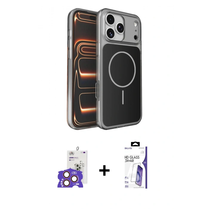 MARSİLYAN™- iPhone 17 Pro Max Kılıf Kutup Doku Serisi - Siyah Bilvis 3X AR HD Cam Ekran Koruyucu + Bilvis Titan Kamera Lens - TU