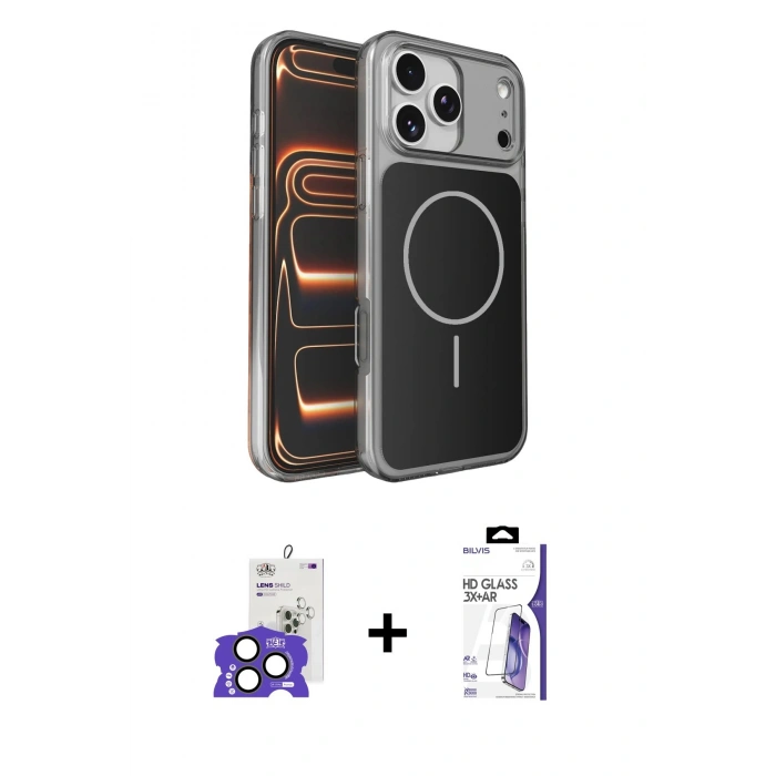 MARSİLYAN™- iPhone 17 Pro Max Kılıf Kutup Doku Serisi - Siyah Bilvis 3X AR HD Cam Ekran Koruyucu + Bilvis Titan Kamera Lens - NLGY