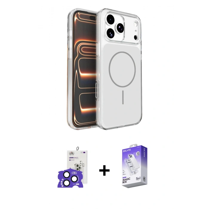 MARSİLYAN™- iPhone 17 Pro Max Kılıf Kutup Doku Serisi - Siyah Bilvis 5in1 3D Magic Cam Ekran Koruyucu + Bilvis Titan Kamera Lens - LT