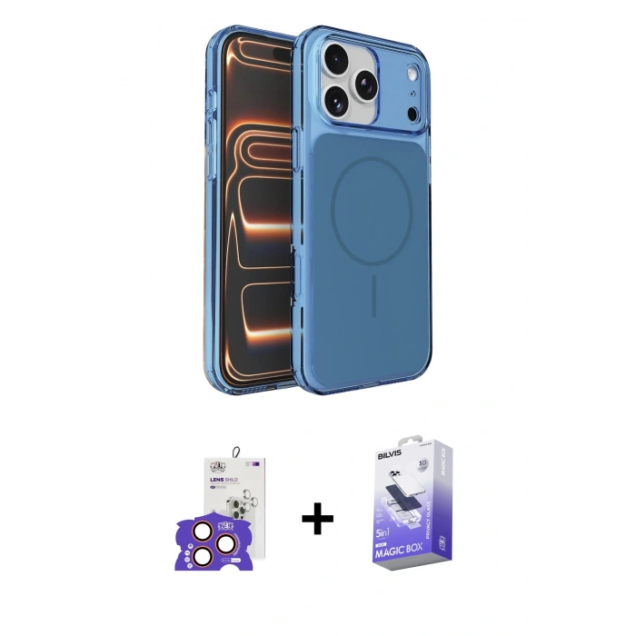 MARSİLYAN™- iPhone 17 Pro Max Kılıf Kutup Doku Serisi - Siyah Bilvis 5in1 5D Magic Hayalet Cam Ekran Koruyucu + Bilvis Titan Kamera Lens - TU