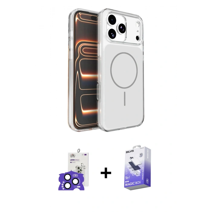 MARSİLYAN™- iPhone 17 Pro Max Kılıf Kutup Doku Serisi - Siyah Bilvis 5in1 5D Magic Hayalet Cam Ekran Koruyucu + Bilvis Titan Kamera Lens - LT