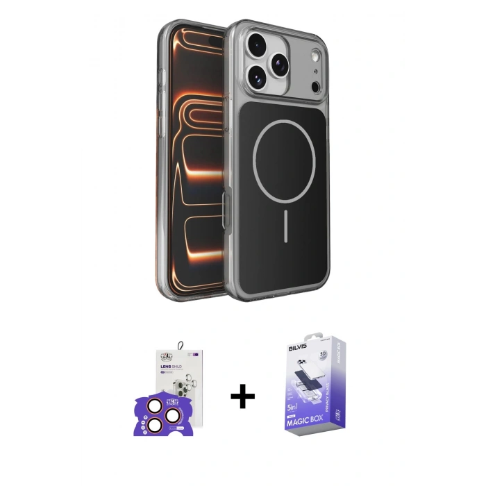 MARSİLYAN™- iPhone 17 Pro Max Kılıf Kutup Doku Serisi - Siyah Bilvis 5in1 5D Magic Hayalet Cam Ekran Koruyucu + Bilvis Titan Kamera Lens - TU