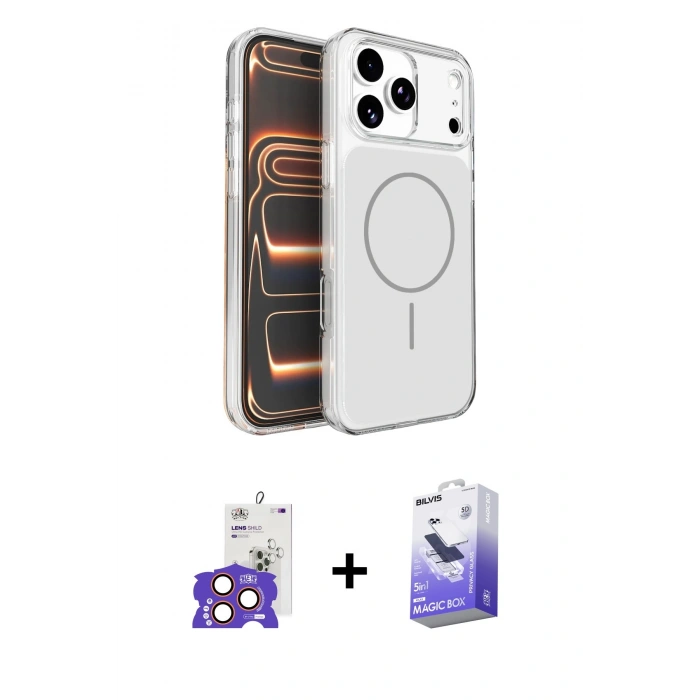 MARSİLYAN™- iPhone 17 Pro Max Kılıf Kutup Doku Serisi - Siyah Bilvis 5in1 5D Magic Hayalet Cam Ekran Koruyucu + Bilvis Titan Kamera Lens - TU