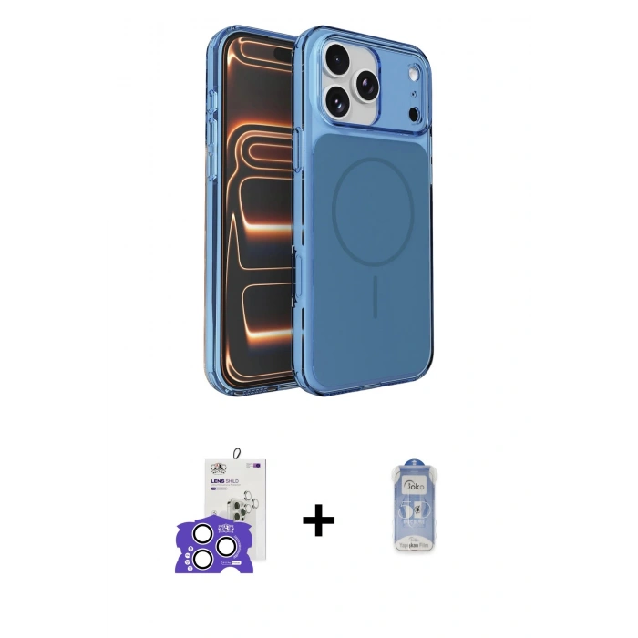 MARSİLYAN™- iPhone 17 Pro Max Kılıf Kutup Doku Serisi - Siyah Joko Magic 5D Cam + Gümüş Bilvis Titan Kamera Lens