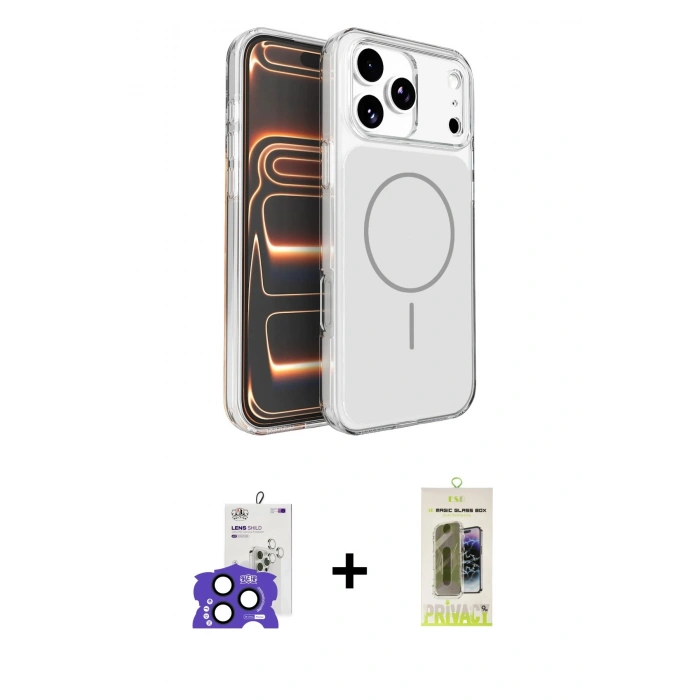 MARSİLYAN™- iPhone 17 Pro Max Kılıf Kutup Doku Serisi - Siyah Joko Magic 5D Hayalet Cam + Bilvis Titan Kamera Lens - LT