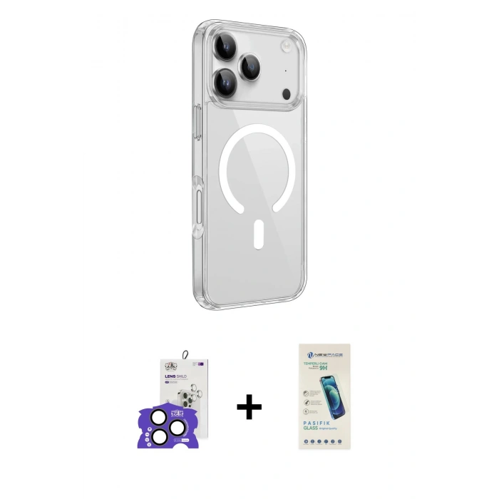 MARSİLYAN™- iPhone 17 Pro Max Kılıf Kutup Klasik Serisi - Şeffaf Pasifik Cam Ekran Koruyucu + Natural Grey Bilvis Titan Kamera Lens