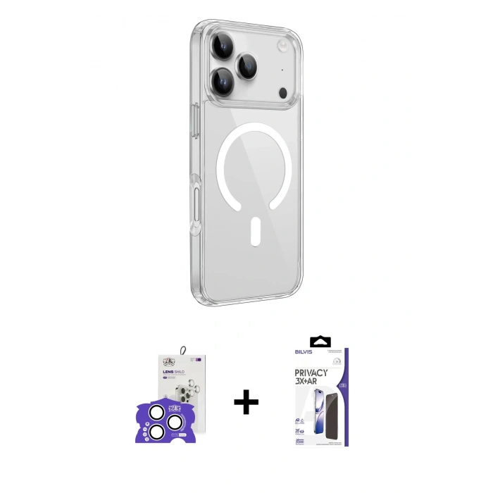 MARSİLYAN™- iPhone 17 Pro Max Kılıf Kutup Klasik Serisi - Siyah Bilvis 3X AR Hayalet Cam Ekran Koruyucu + Bilvis Titan Kamera Lens - GS