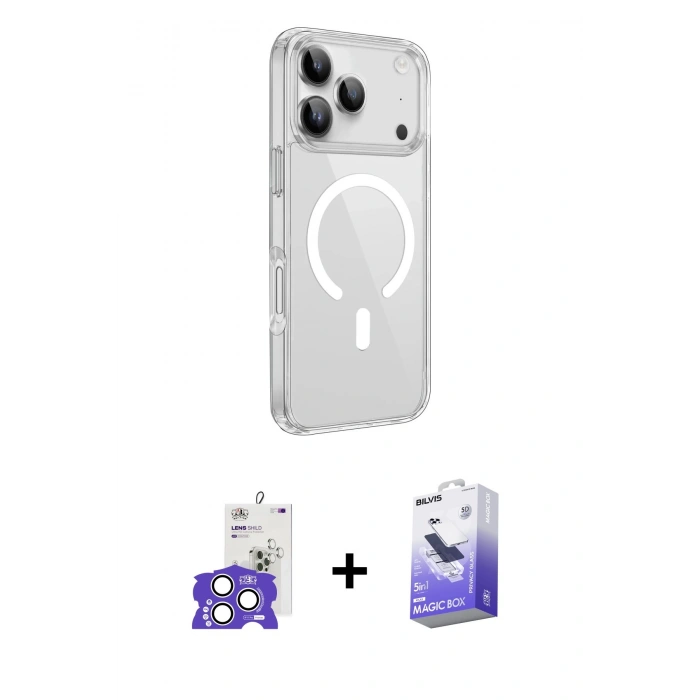 MARSİLYAN™- iPhone 17 Pro Max Kılıf Kutup Klasik Serisi - Siyah Bilvis 5in1 5D Magic Hayalet Cam Ekran Koruyucu + Bilvis Titan Kamera Lens - GS