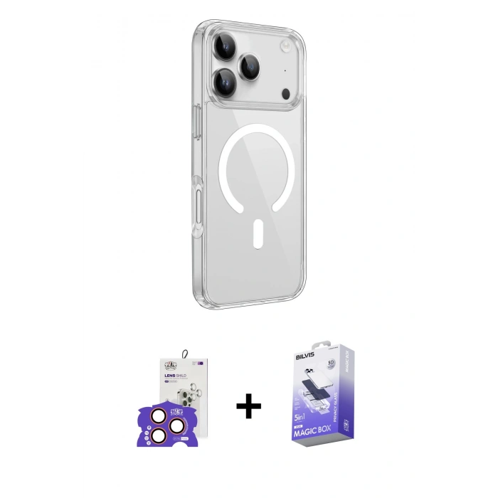 MARSİLYAN™- iPhone 17 Pro Max Kılıf Kutup Klasik Serisi - Siyah Bilvis 5in1 5D Magic Hayalet Cam Ekran Koruyucu + Bilvis Titan Kamera Lens - TU
