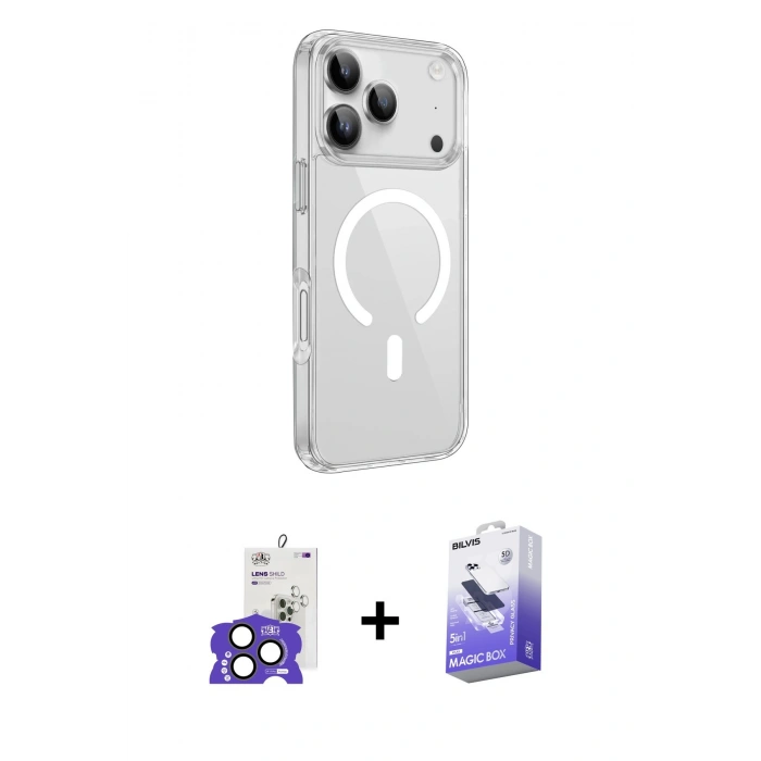 MARSİLYAN™- iPhone 17 Pro Max Kılıf Kutup Klasik Serisi - Siyah Bilvis 5in1 5D Magic Hayalet Cam Ekran Koruyucu + Bilvis Titan Kamera Lens - NLGY
