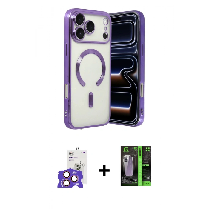 MARSİLYAN™- iPhone 17 Pro Max Kılıf Nova Işık Özel Seri - Şeffaf 360 Full Body Arka Koruyucu + Bilvis Titan Kamera Lens - TU
