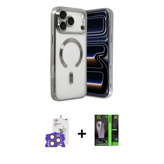 MARSİLYAN™- iPhone 17 Pro Max Kılıf Nova Işık Özel Seri - Şeffaf 360 Full Body Arka Koruyucu + Bilvis Titan Kamera Lens - TU