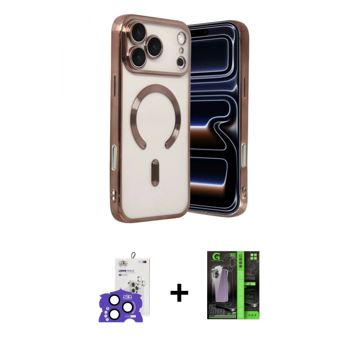 MARSİLYAN™- iPhone 17 Pro Max Kılıf Nova Işık Özel Seri - Şeffaf 360 Full Body Arka Koruyucu + Bilvis Titan Kamera Lens - LT