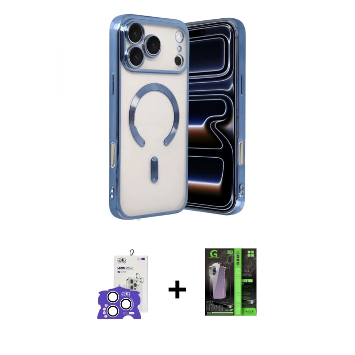 MARSİLYAN™- iPhone 17 Pro Max Kılıf Nova Işık Özel Seri - Şeffaf 360 Full Body Arka Koruyucu + Bilvis Titan Kamera Lens - GS